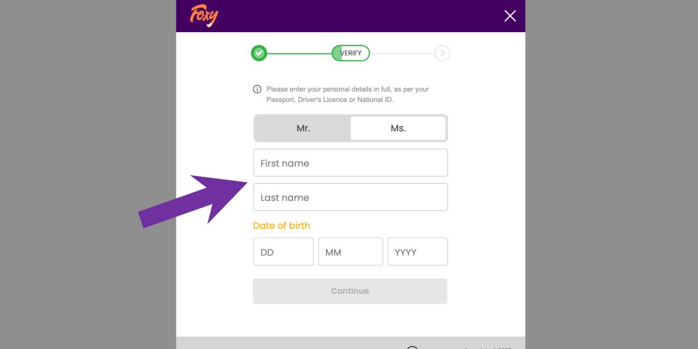 fill in personal information